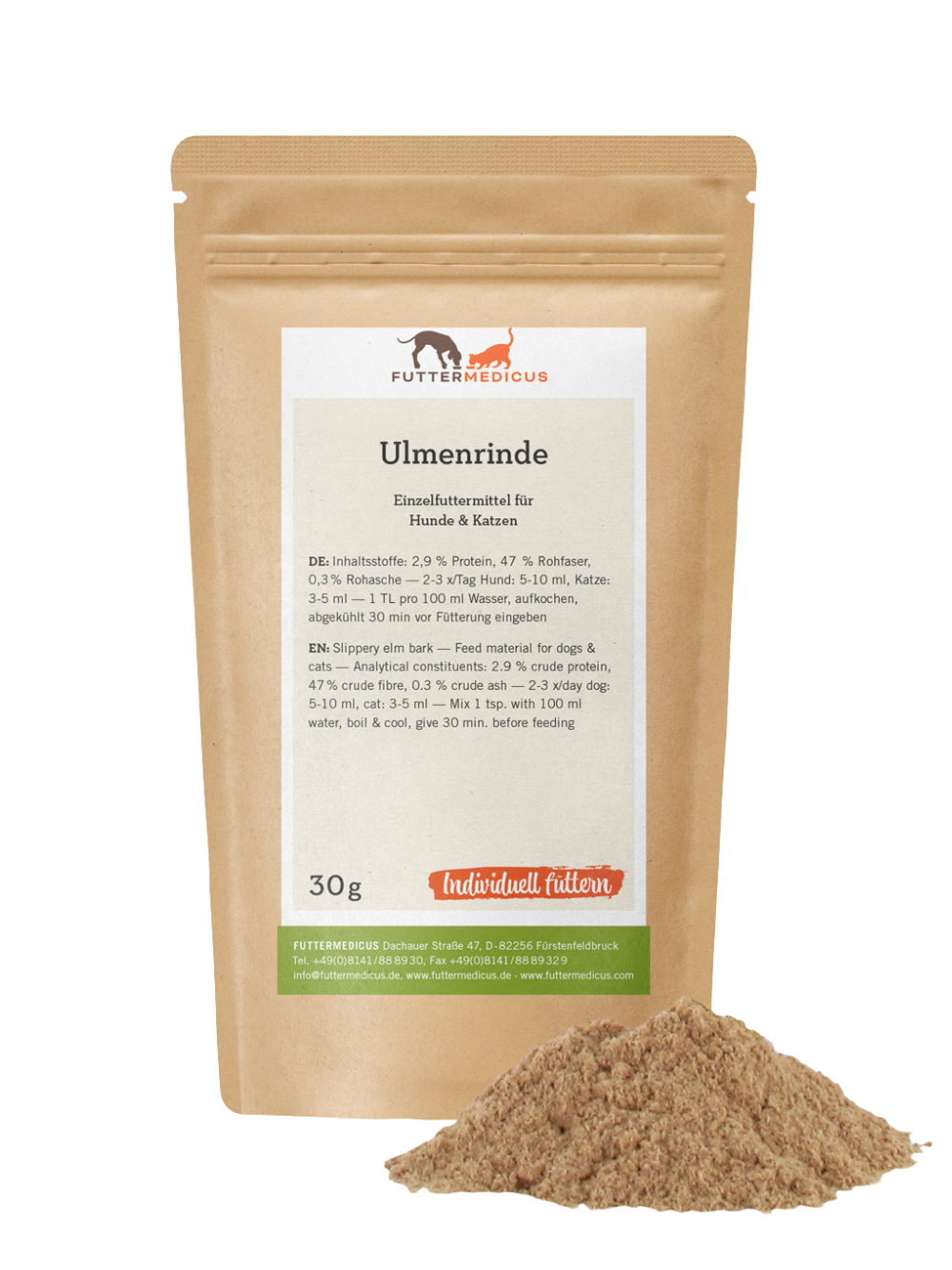 Futtermedicus | Ulmenrinde - Slippery Elm Bark Pulver 30 g I Futterzusatz für Hunde und Katzen