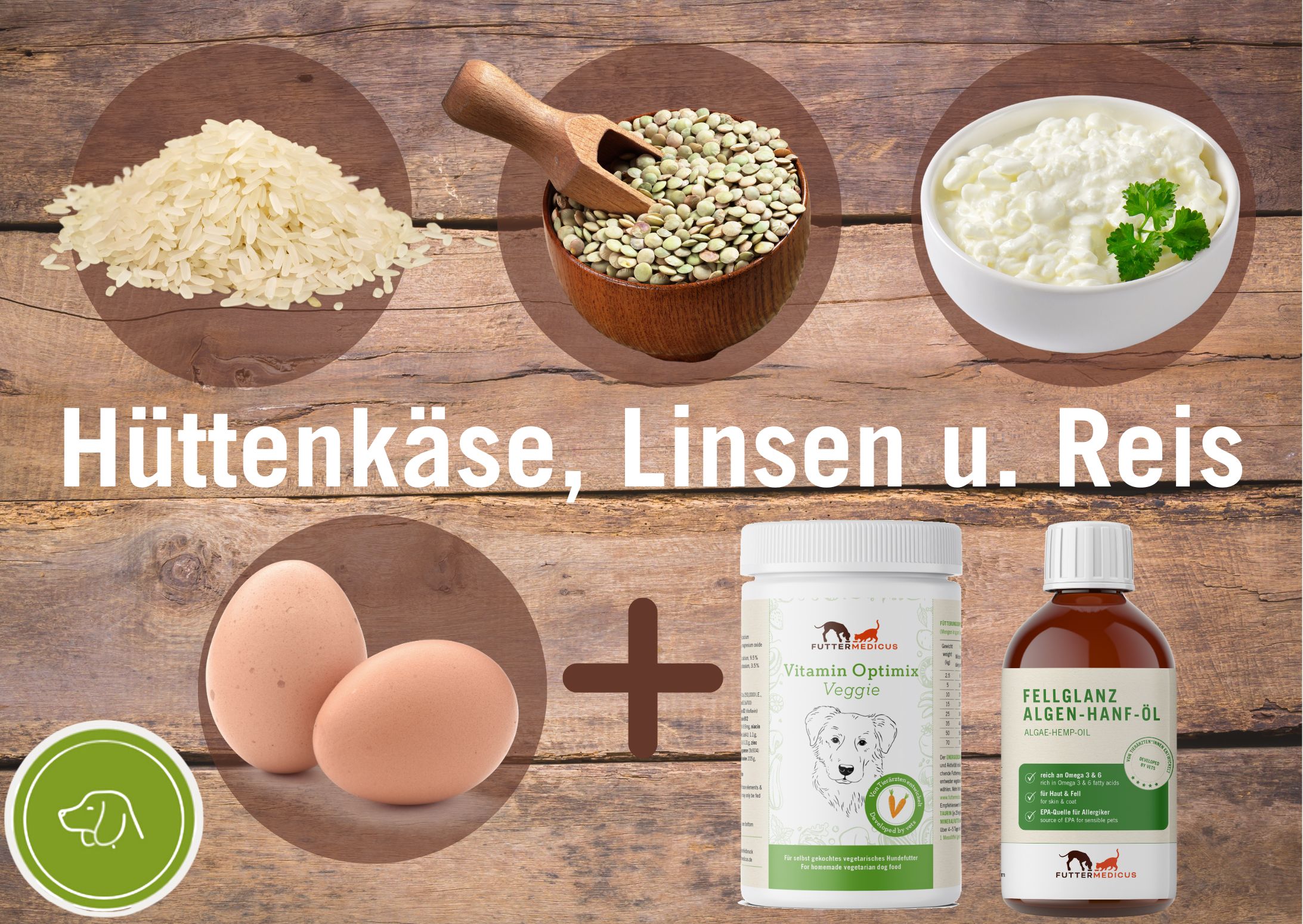 Vegetarische Rezepte Hund I Hüttenkäse, Linsen und Reis