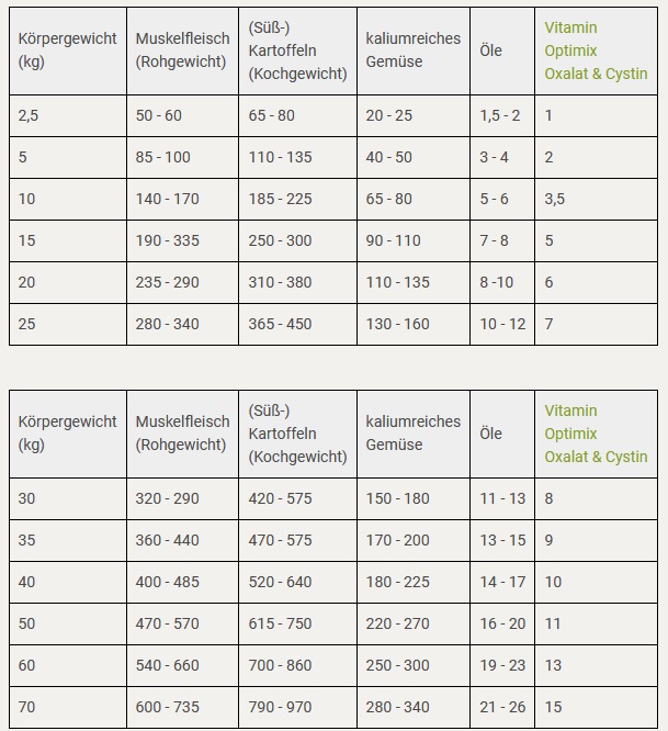 Futterplan Calciumoxalatsteine Hund