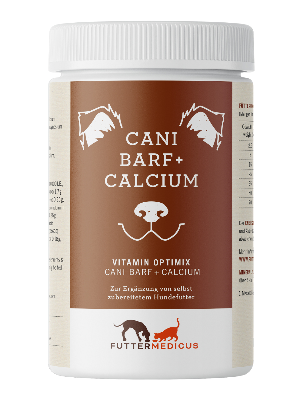 Futtermedicus | Vitamin Optimix Cani Barf plus Calcium 500g | Futterzusatz für Hunde I BARF Rationen ohne Knochen und Innereien