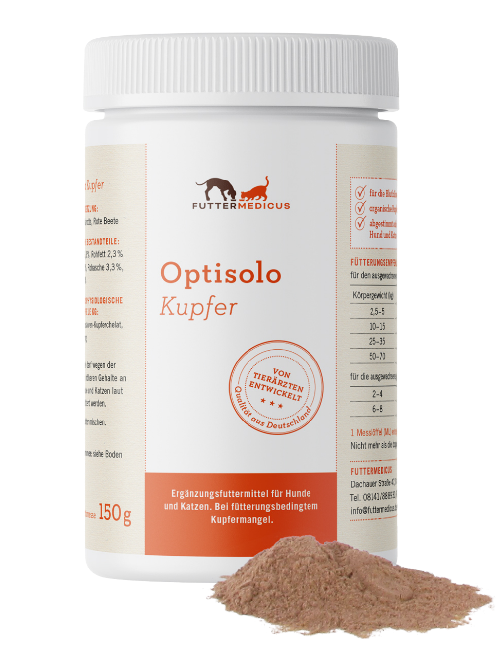 Futtermedicus | Optisolo Kupfer 150 g I Futterzusatz für selbstgemachtes Hundefutter