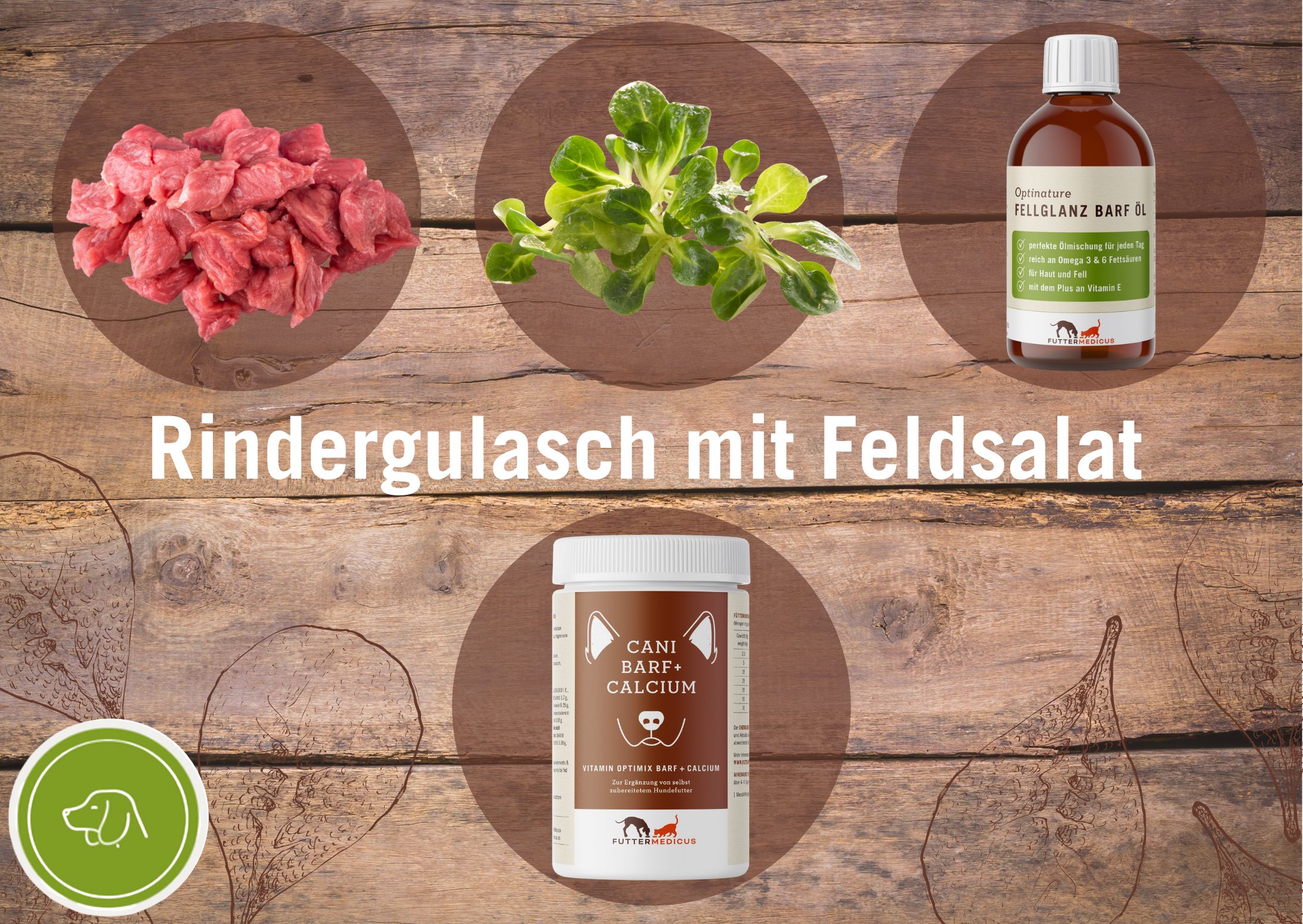 BARF-Rezepte Hund I Rindergulasch mit Feldsalat